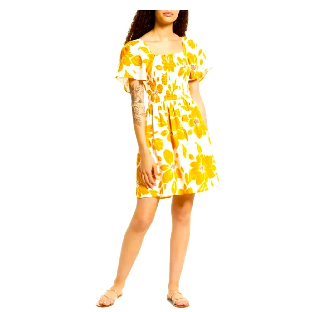 RIP CURL Azalea Mini Dress Small Cotton Smocked Summer Dress